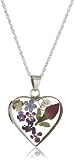 Sterling Silver Pressed Flower Heart Pendant Necklace, 16"