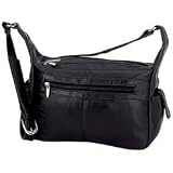Embassy Solid Genuine Lambskin Leather Purse 3 Zippered Compartments Adjustable Shoulder Strap