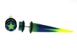 Fake Acrylic Taper - Blue, Green and Yellow with Green Star Logo - 16g Wire Stud - 0 Gauge - 47.5mm Length - Sold as a Pair