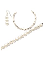 Genuine .925 Sterling Silver Freshwater Cultured Pearl Necklace and Earrings and Bracelet Set. 100% Satisfaction Guaranteed.