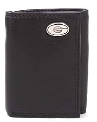 Black Pebble Grain Leather Tri-fold with Silver Emblem - Collegiate Series