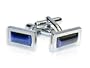 Elegant Navy Blue Cateye Cufflinks Framed in Silver with Gift Box