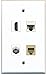 RiteAV - 1 Port HDMI 1 Port Coax Cable TV- F-Type 1 Port Phone RJ11 RJ12 Beige 1 Port Cat5e Ethernet White Wall Plate