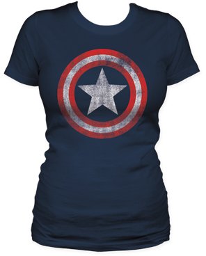  Captain America Star Distressed Logo Juniors T-shirt Tee