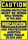 CAUTION HEARING PROTECTION MUST BE WORN WHILE WORKING IN THIS AREA (BILINGUAL) 1 by Accuform Signs