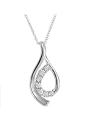 Journey Diamond Tear Drop Pendant-Necklace in Sterling Silver on an 18" Chain .12cttw