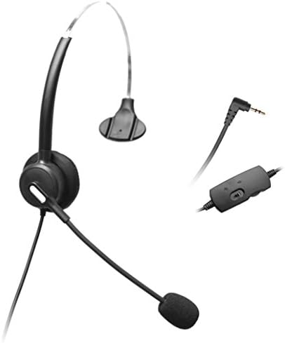 Wantech Mono Call Center Telephone Headset with 2.5mm Headphone Jack + Mic + Volume Mute Controls for Grandstream GXP-2010 GXP-2020 GXP-2100 GXP-2110 GXP-2120 GXP-280 BT200 BT201(H110B03J25)