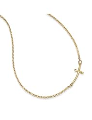 14K Yellow Gold Small Sideways Polished Curved Cross Necklace 19"