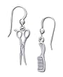 Solid Sterling Silver Comb & Scissors Earrings