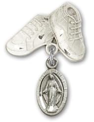 Sterling Silver Baby Badge with Miraculous Charm and Baby Boots Pin