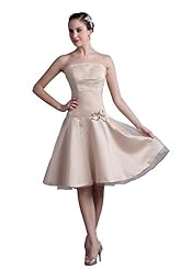 A-line Strapless Knee Length Satin/Tulle Bridesmaid Dress/Party Dress 