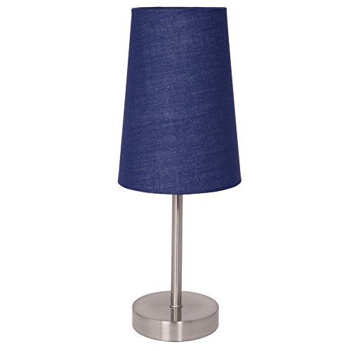 Light Accents - 14.25 Inch Tall Brushed Nickel Table Lamp With Fabric Shade, Side Table Lamp (Blue)