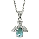 Sterling Silver 5/8" Aquamarine March Birthstone Angel Wing Necklace on 18" Chain