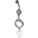 Pugster Belly Navel Ring White Sea Shell Celtic Cross Halo Dangle Easter Day Holiday Belly Navel Ring Body Jewelry