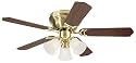 Westinghouse 7850900 Contempra Trio Three-Light 42-Inch Five-Blade Ceiling Fan, Satin Brass with Frosted Globes