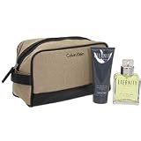 Eternity MEN By Calvin Klein Set 3ps : 3.4oz EDT Spray + 3.4oz Hair & Body Wash + 1 Toilette Case.