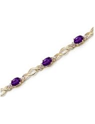 14K Yellow Gold Oval Amethyst and Diamond Bracelet by Jewelry Mountain
