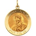14K Yellow Gold Pendant Medal Round Mother Teresa