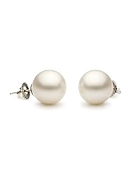 14KT White Gold Classic Pair of Beautiful 8.5-9.0mm White Freshwater Pearl Stud Earrings.
