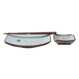 2 piece Ume Japanese Sushi Plate Set w Chopsticks by Khafuh Japan