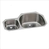 Elkay Gourmet Collection EGUH362110R 36 Undermount Double Bowl Stainless Steel Sink with 18-Gauge, 10 Large Bowl Depth, 3-1/2 Drain and Sound Guard Undercoating: Small Bowl On Right