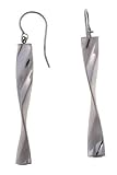 14K White Gold Twisted Bar Drop Earrings