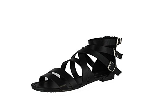 Breckelles Women's Covina-14 Strappy Buckle Detailed Gladaitor Flat Sandal