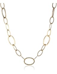 14k Italian Yellow Gold Polished and Textured Oval Link Necklace, 17.5"