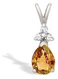 14K White Gold Genuine Pear Citrine and Diamond Pendant