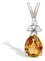 14K White Gold Genuine Pear Citrine and Diamond Pendant