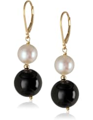 Sterling Silver Black Onyx Bobby Drop with White Freshwater Cultured Pearl Earrings