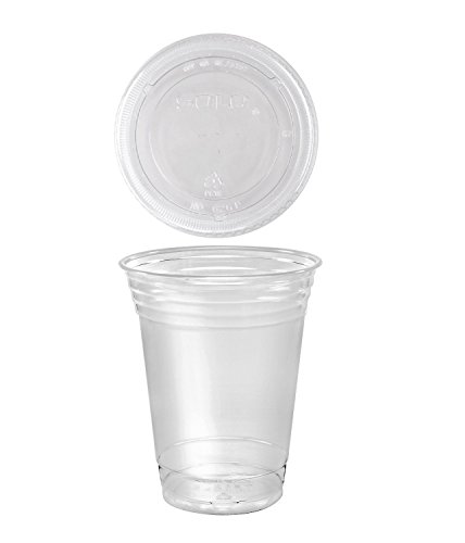 A World Of Deals 100 Sets 16 oz. Plastic CLEAR Cups with Flat Lids for Iced Coffee Bubble Boba Tea Smoothie