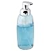 mDesign Modern Glass Refillable Foaming Soap Dispenser Pump Bottle for Bathroom Vanity Countertop, Kitchen Sink - Save on Soap - Vintage-Inspired, Compact Design - Aqua Blue/Chrome