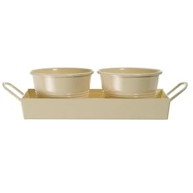 Two Herb Pots on Tray - Cream
