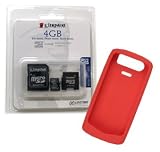 Combo of Red Silicone Skin Cover Case and Kingston 4GB microSDHC Class 4 Memory Card with miniSD, SD Adapter for Blackberry Pearl 8110 8120 8130
