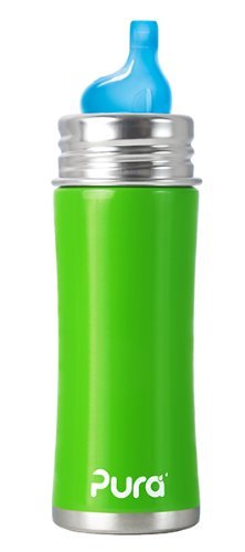 Pura Kiki Stainless Sippy Bottle Stainless Steel with XL Sipper Spout, 11 Ounce, Spring Green, 6 Months+ by Pura Kiki