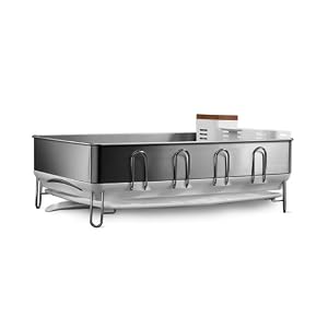 simplehuman Dish Rack, Steel Frame, with Bamboo Knife Block, White by
