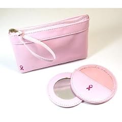 Rosa Kosmetiktasche und Taschenspiegel zugunsten der Brustkrebsaktion