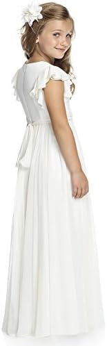 Wallbridal Cap Sleeves Long Chiffon Flower Girl Dress Beach Girl Dress Party Dress (10, White)
