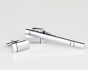 Lodestar Silver Milky Way Rectangular Block Cufflink & Tieclip Set with Gift Box (ACB-17)