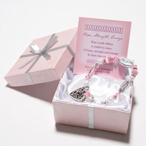 Gift Boxed Pink Ribbon Charm Bracelet