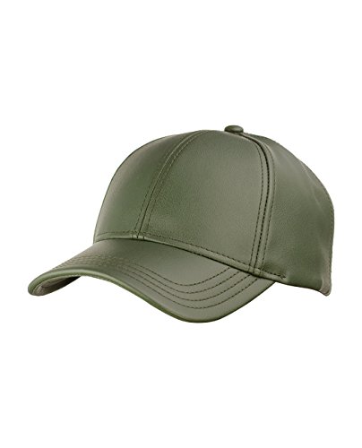 NYfashion101 Unisex Adjustable PU Leather Precurved Bill Baseball Cap Hat - Olive