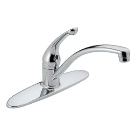 Click here to buy Delta 102-WF Sincerity Single-Handle Three Hole Kitchen Faucet, Chrome by Delta Faucet.