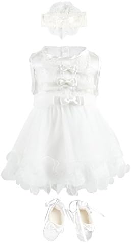 Bebetomy Baby Girls' Christening Baptism Gown Dress 5 Piece Deluxe Set 0-3 Months