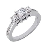 14k White 3 Stone 1.3 Ct Diamond Engagement Ring - Size 7.0
