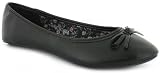 Ladies Bow Trim Ballerina With Floral Sock And Lining. - Black - UK 3-11