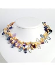 Sterling Silver Flourite & Cultured Pink Pearl Necklace - QH992-18"