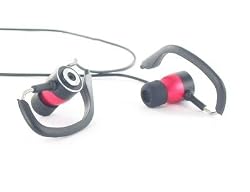 Red Sound-Squared "SPORT" Headphone Earbuds Earphones w/ 2 Earhook Sizes and Earphone Case - Great Value!