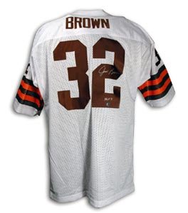Jim Brown Signed Cleveland Browns Throwback White Jersey - HOF 71