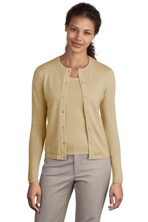 Port Authority Women's Fine-Gauge Crewneck Cardigan Sweater, camel heather, Small On Sale